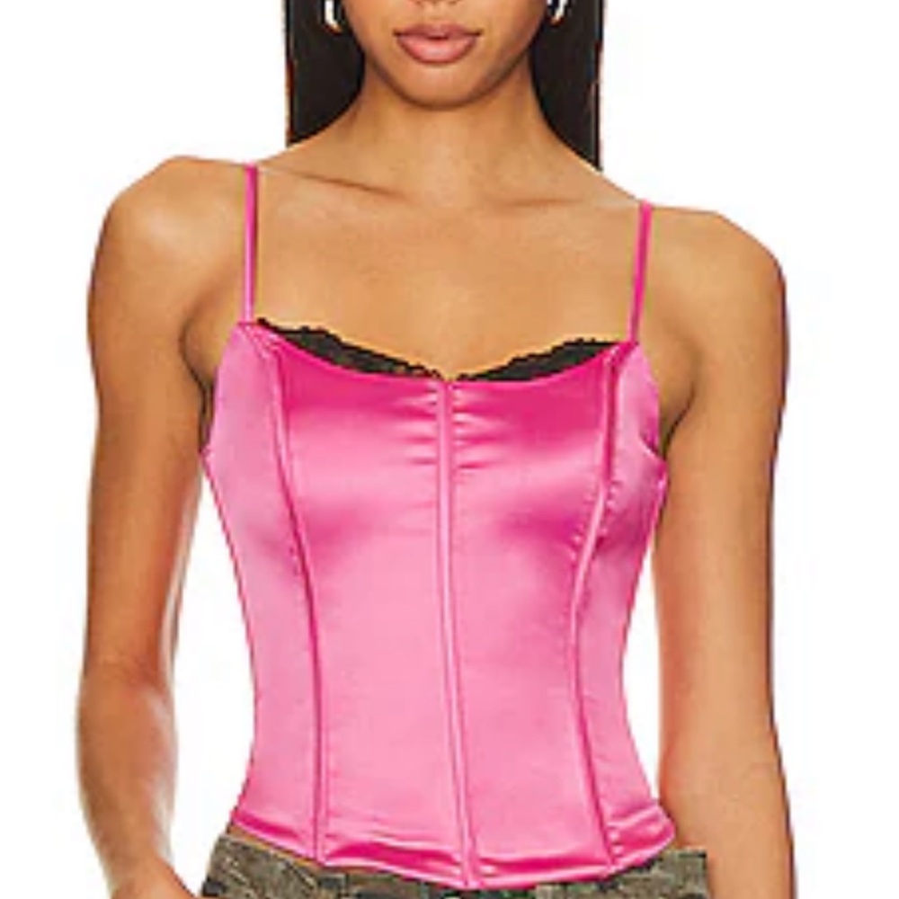 superdown Pink Satin corset top revolve